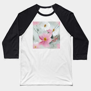 Pink Cosmos Floral Chiyogami Pattern Baseball T-Shirt